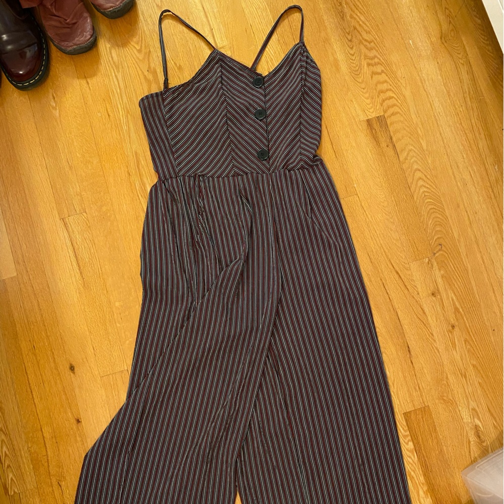 Vintage Angie Black and Brown Striped Jumpsuit